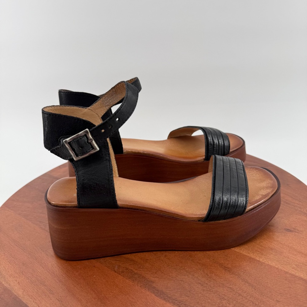 Miz Mooz Gwyneth Black Leather Platform Wedge Sandals Womens EU 42/US 10.5-11